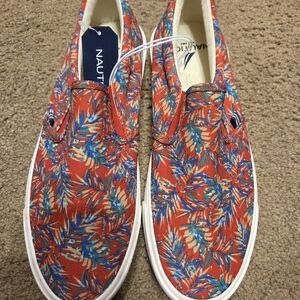 Nautica Men's Tropical Print Slip-On Shoes - Red and Blue